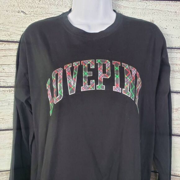 Victoria’s Secret PINK Black LOVE PINK Long Sleeve Shirt Plaid Logo Women’s M - Picture 2 of 9